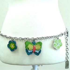 Coach Silver Chain Green Flower Butterfly Charms Belt